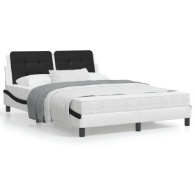 Estructura cama con LED cuero sintético blanco negro 120x200 cm