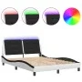 Bed frame with LED black white synthetic leather 140x200 cm by vidaXL, Beds and slatted bases - Ref: Foro24-3214116, Price: 2...
