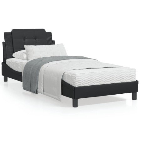 Bed frame with headboard black synthetic leather 90x190 cm by vidaXL, Beds and slatted bases - Ref: Foro24-3208149, Price: 13...