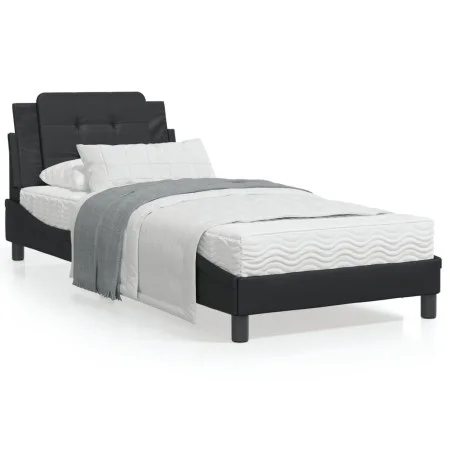 Bed frame with headboard black synthetic leather 90x200 cm by vidaXL, Beds and slatted bases - Ref: Foro24-3208156, Price: 13...