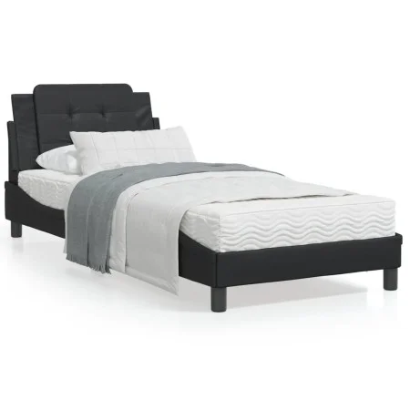 Bed frame with headboard black synthetic leather 100x200cm by vidaXL, Beds and slatted bases - Ref: Foro24-3208163, Price: 11...