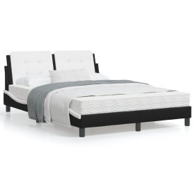 Estructura cama cabecero cuero sintético negro blanco 120x200cm