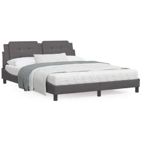 Bed frame with headboard gray synthetic leather 160x200cm by vidaXL, Beds and slatted bases - Ref: Foro24-3208194, Price: 212...