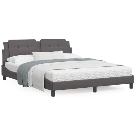 Estructura de cama con cabecero cuero sintético gris 160x200cm