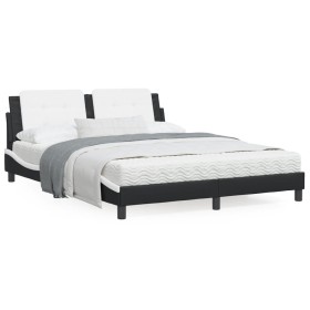 Black white synthetic leather headboard bed frame 160x200cm by vidaXL, Beds and slatted bases - Ref: Foro24-3208196, Price: 2...