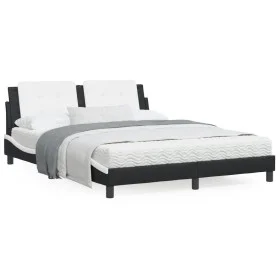 Black white synthetic leather headboard bed frame 160x200cm by vidaXL, Beds and slatted bases - Ref: Foro24-3208196, Price: 2...