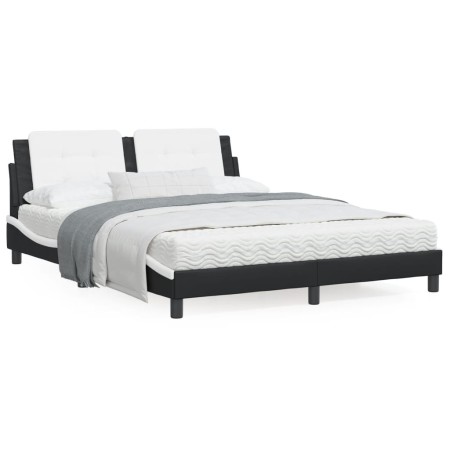 Black white synthetic leather headboard bed frame 160x200cm by vidaXL, Beds and slatted bases - Ref: Foro24-3208196, Price: 2...