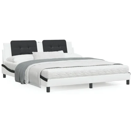 Bed frame with black and white synthetic leather headboard by vidaXL, Beds and slatted bases - Ref: Foro24-3208204, Price: 22...