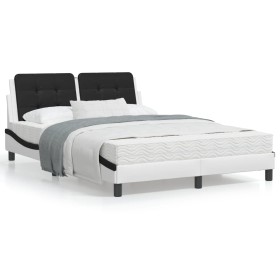 Cama con colchón cuero sintético blanco y negro 140x200 cm