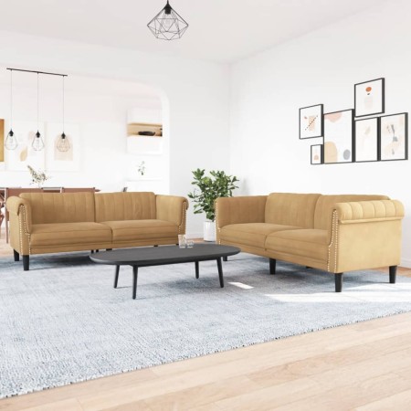 Brown velvet 2-piece sofa set by vidaXL, Sofas - Ref: Foro24-3209228, Price: 540,42 €, Discount: %