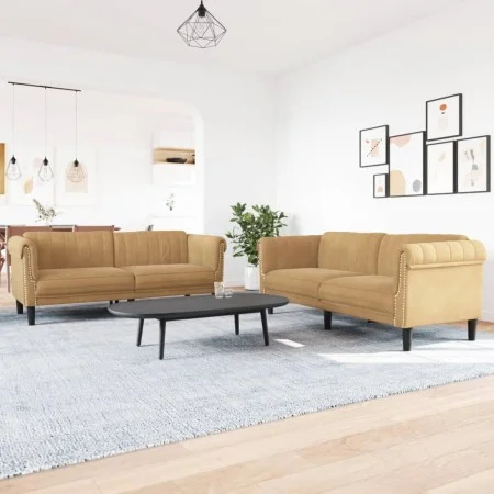 Brown velvet 2-piece sofa set by vidaXL, Sofas - Ref: Foro24-3209228, Price: 561,44 €, Discount: %