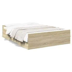 Sonoma oak engineered wood bed with drawers 135x190 cm by vidaXL, Beds and slatted bases - Ref: Foro24-3280316, Price: 137,82...