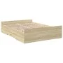 Sonoma oak engineered wood bed with drawers 135x190 cm by vidaXL, Beds and slatted bases - Ref: Foro24-3280316, Price: 137,82...
