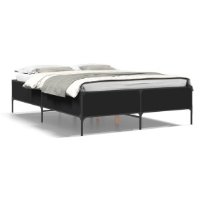 Estructura de cama madera de ingeniería y metal negro 120x190cm