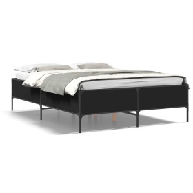 Engineered wood and black metal bed frame 160x200cm by vidaXL, Beds and slatted bases - Ref: Foro24-3279787, Price: 152,19 €,...