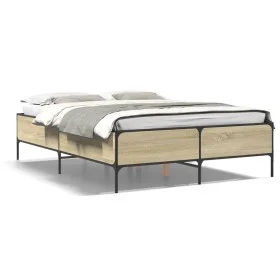 Sonoma oak metal engineered wood bed frame 150x200 cm by vidaXL, Beds and slatted bases - Ref: Foro24-3279793, Price: 144,44 ...