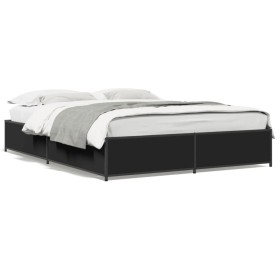 Engineered wood and black metal bed frame 120x190cm by vidaXL, Beds and slatted bases - Ref: Foro24-3279862, Price: 120,47 €,...