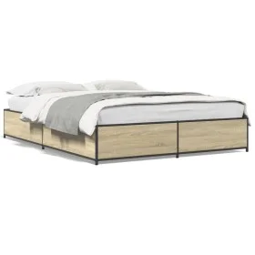 Sonoma oak metal engineered wood bed frame 120x200 cm by vidaXL, Beds and slatted bases - Ref: Foro24-3279848, Price: 116,98 ...