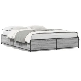 Sonoma gray metal engineered wood bed frame 135x190 cm by vidaXL, Beds and slatted bases - Ref: Foro24-3279860, Price: 123,67...