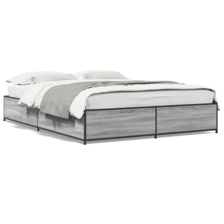 Sonoma gray metal engineered wood bed frame 135x190 cm by vidaXL, Beds and slatted bases - Ref: Foro24-3279860, Price: 123,63...