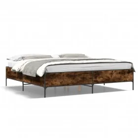 Engineered wood bed frame metal smoked oak 200x200cm by vidaXL, Beds and slatted bases - Ref: Foro24-3279779, Price: 150,80 €...