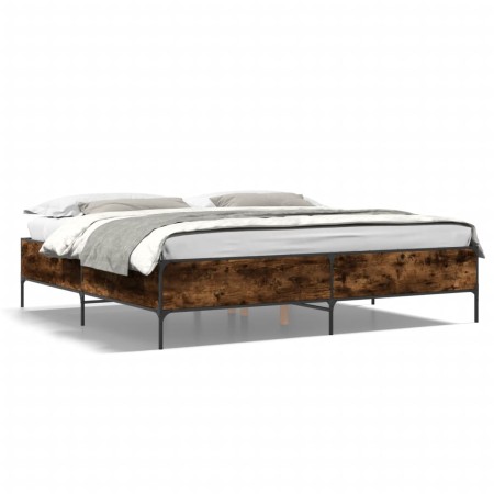 Engineered wood bed frame metal smoked oak 200x200cm by vidaXL, Beds and slatted bases - Ref: Foro24-3279779, Price: 152,65 €...