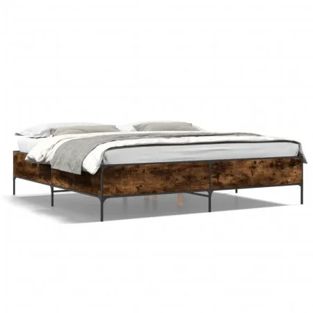 Engineered wood bed frame metal smoked oak 200x200cm by vidaXL, Beds and slatted bases - Ref: Foro24-3279779, Price: 150,75 €...