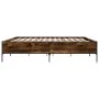 Engineered wood bed frame metal smoked oak 200x200cm by vidaXL, Beds and slatted bases - Ref: Foro24-3279779, Price: 150,75 €...