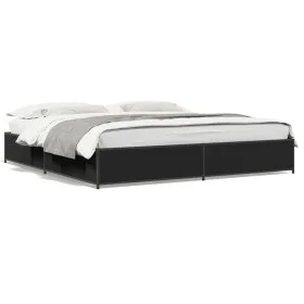 Engineered wood and black metal bed frame 200x200cm by vidaXL, Beds and slatted bases - Ref: Foro24-3279822, Price: 146,06 €,...