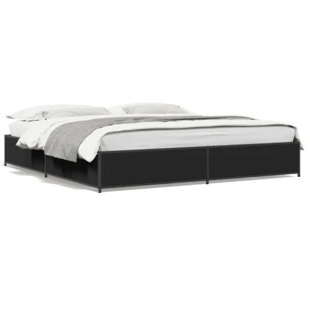 Engineered wood and black metal bed frame 200x200cm by vidaXL, Beds and slatted bases - Ref: Foro24-3279822, Price: 146,06 €,...