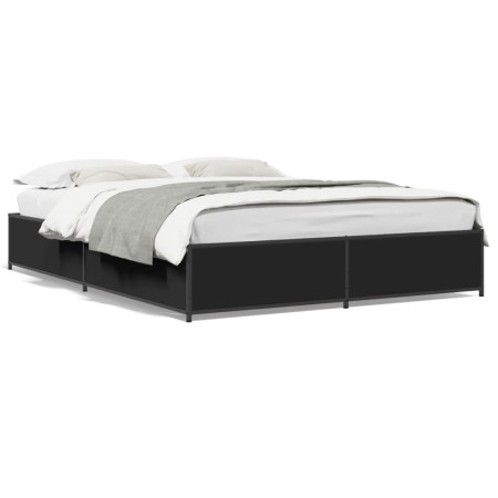 Engineered wood and black metal bed frame 135x190cm by vidaXL, Beds and slatted bases - Ref: Foro24-3279857, Price: 125,17 €,...