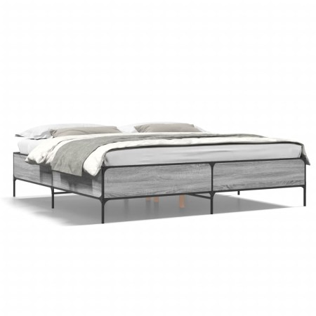 Estructura cama madera ingeniería metal gris Sonoma 180x200 cm de vidaXL, Camas y somieres - Ref: Foro24-3279785, Precio: 155...