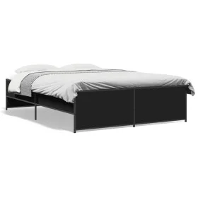 Engineered wood and black metal bed frame 140x190cm by vidaXL, Beds and slatted bases - Ref: Foro24-3279897, Price: 138,47 €,...