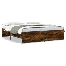 Engineered wood bed frame metal smoked oak 180x200cm by vidaXL, Beds and slatted bases - Ref: Foro24-3279874, Price: 149,35 €...