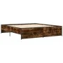 Engineered wood bed frame metal smoked oak 180x200cm by vidaXL, Beds and slatted bases - Ref: Foro24-3279874, Price: 149,35 €...