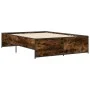 Engineered wood bed frame metal smoked oak 135x190cm by vidaXL, Beds and slatted bases - Ref: Foro24-3279904, Price: 132,37 €...