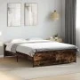 Engineered wood bed frame metal smoked oak 135x190cm by vidaXL, Beds and slatted bases - Ref: Foro24-3279904, Price: 132,37 €...