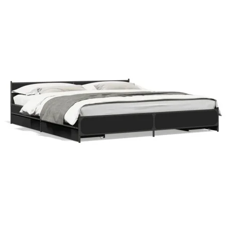 Black engineered wood bed frame with drawers 200x200 cm by vidaXL, Beds and slatted bases - Ref: Foro24-3279912, Price: 201,7...