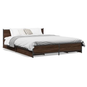 Cama con cajones madera de ingeniería marrón roble 140x190 cm