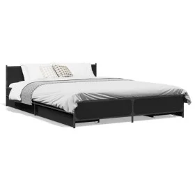 Black engineered wood bed frame with drawers 150x200 cm by vidaXL, Beds and slatted bases - Ref: Foro24-3279927, Price: 189,1...