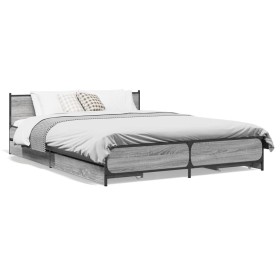 Cama con cajones madera de ingeniería gris Sonoma 135x190 cm