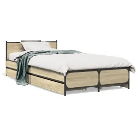 Cama con cajones madera ingeniería roble Sonoma 75x190 cm de vidaXL, Camas y somieres - Ref: Foro24-3279973, Precio: 143,48 €...