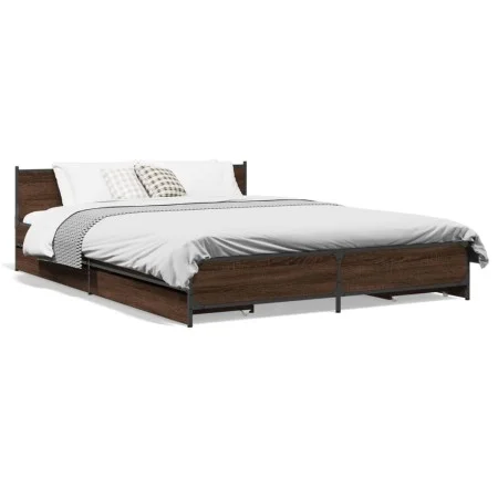 Oak brown engineered wood bed with drawers 150x200 cm by vidaXL, Beds and slatted bases - Ref: Foro24-3279931, Price: 187,14 ...