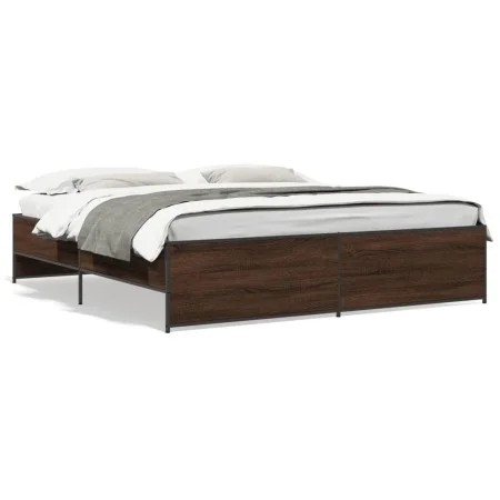 Oak brown metal engineered wood bed frame 180x200 cm by vidaXL, Beds and slatted bases - Ref: Foro24-3279876, Price: 154,20 €...