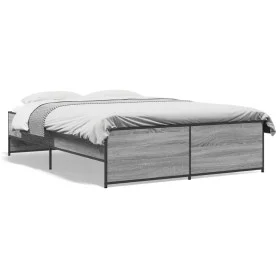 Sonoma gray metal engineered wood bed frame 120x190 cm by vidaXL, Beds and slatted bases - Ref: Foro24-3279910, Price: 131,59...
