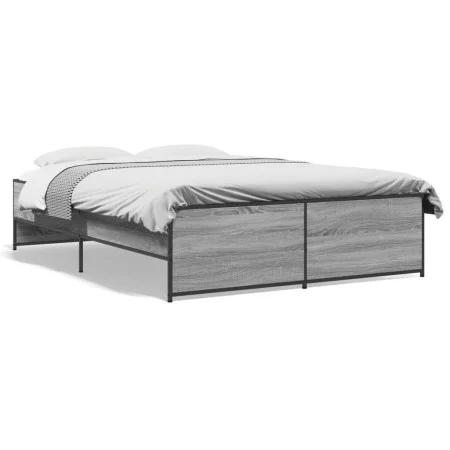Estructura cama madera ingeniería metal gris Sonoma 120x190 cm de vidaXL, Camas y somieres - Ref: Foro24-3279910, Precio: 131...