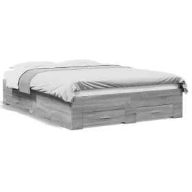 Sonoma gray engineered wood bed with drawers 120x200 cm by vidaXL, Beds and slatted bases - Ref: Foro24-3280396, Price: 160,5...