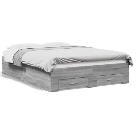 Sonoma gray engineered wood bed with drawers 120x200 cm by vidaXL, Beds and slatted bases - Ref: Foro24-3280396, Price: 160,5...