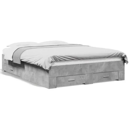 Concrete gray engineered wood bed with drawers 120x200 cm by vidaXL, Beds and slatted bases - Ref: Foro24-3280394, Price: 155...