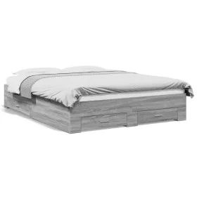 Sonoma gray engineered wood bed with drawers 140x200 cm by vidaXL, Beds and slatted bases - Ref: Foro24-3280389, Price: 186,9...